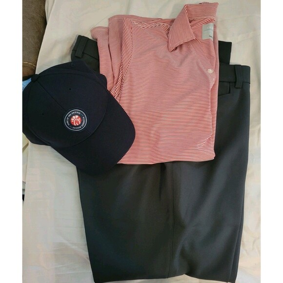 Chick Fil A Women's Uniform Polo Red/white Striped Size L Pants Sz 16 & Hat - Picture 1 of 9